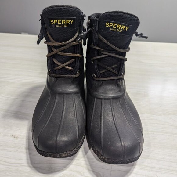 SPERRY Saltwater Women's Size 9 Rubber Duck Rain Boots Black - Picture 1 of 7